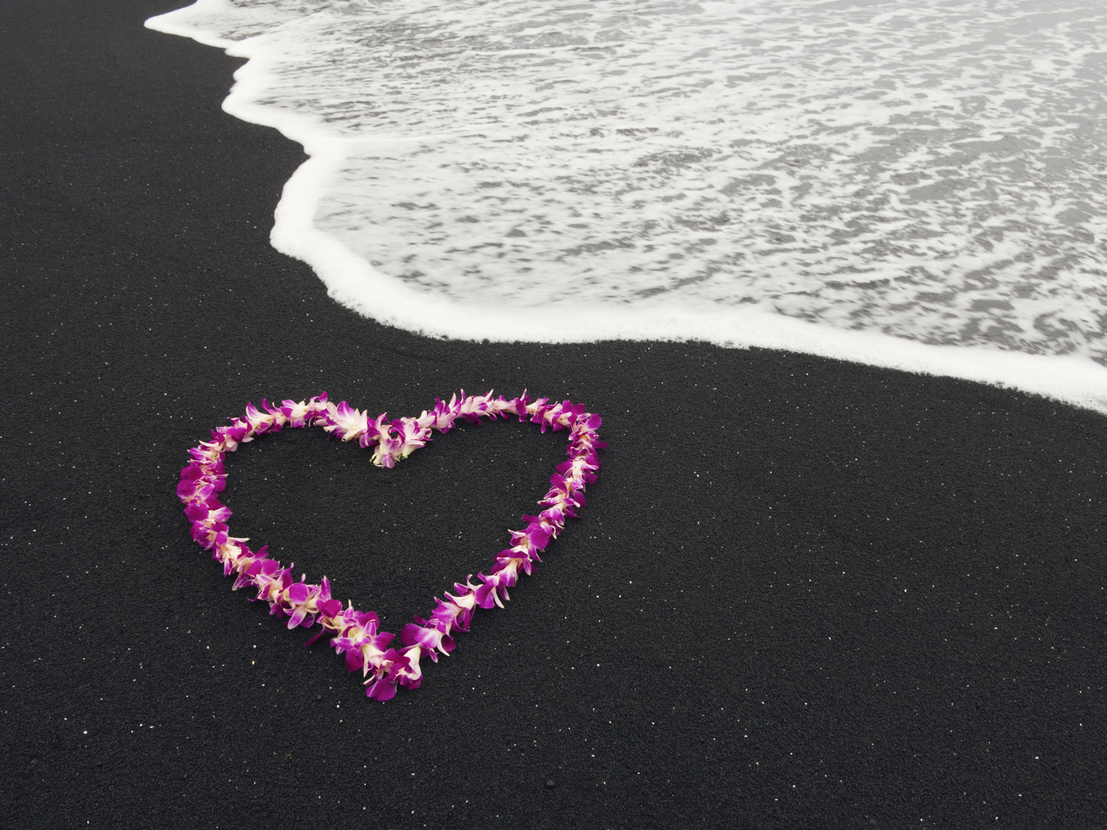 Heart Shaped Lei on a Black Sand Beach