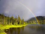 Rainbow Over Reflection Lakes, Mount Rainier National Park, Washington