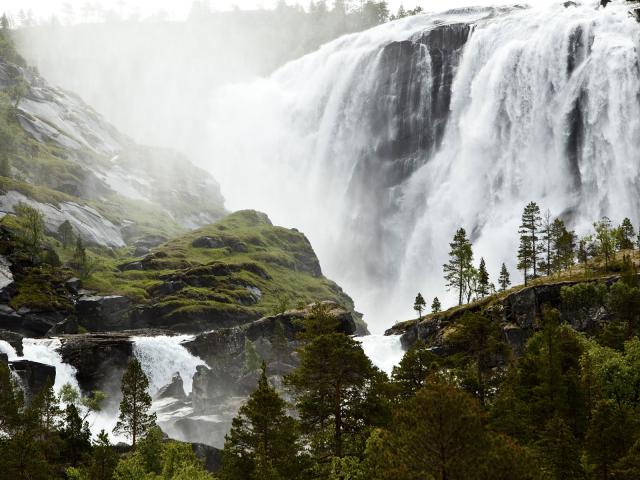 A Waterfall Near a Small Sami Fishing Village in Norway