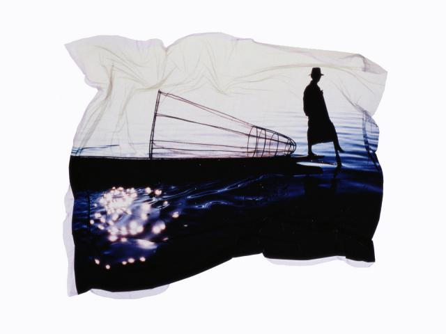 Boater Standing at Inle Lake, Myanmar, Polaroid Emulsion Lift