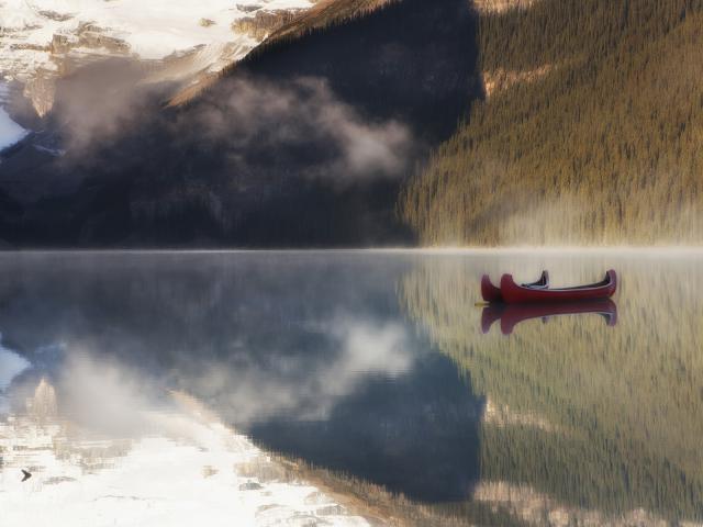 Canoes, Lake Louise, Banff National Park, Alberta, Canada