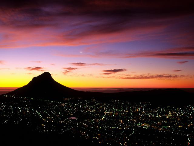 s Head Mountain and Cape Town at Night South Africa