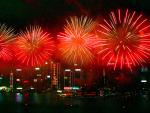 Fireworks over Victoria Harbour Hong Kong China
