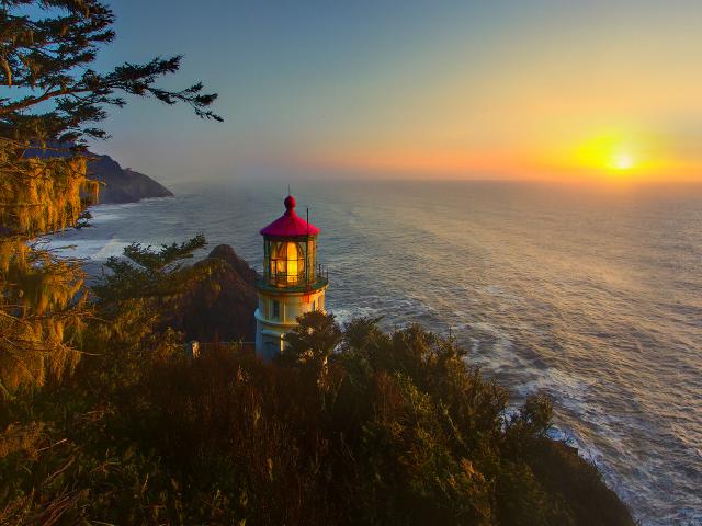 Winter Sunset Heceta Head Lighthouse Oregon