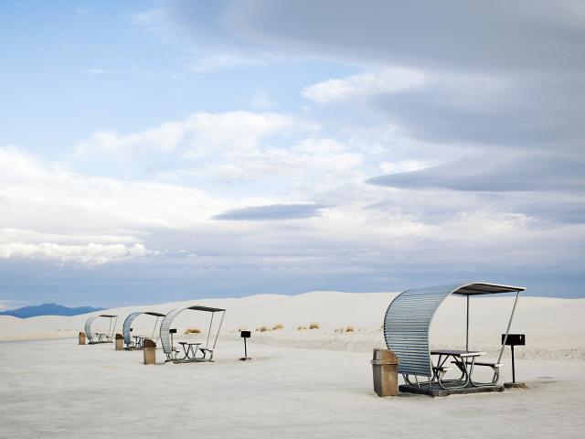 Picnic Tables Among White Sand Dunes, Alamogordo, New Mexico