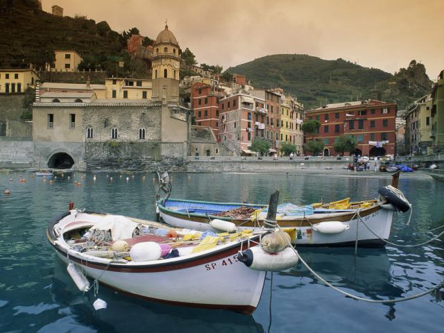 Row Boats in the Harbor, Santa Margherita Church, Vernazza, Italy