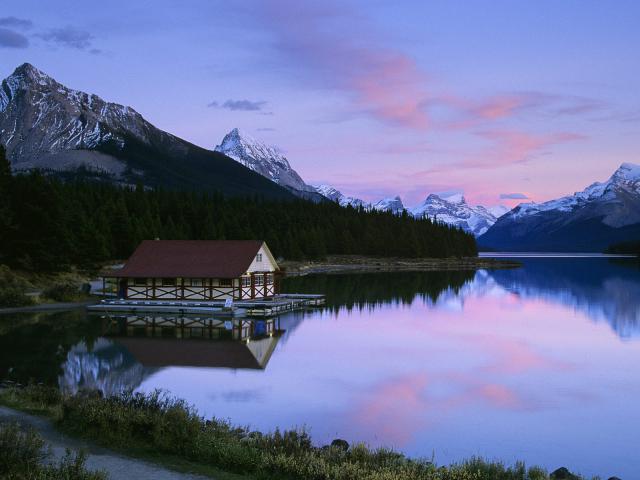 Maligne Lake at Dusk, Jasper National Park, Alberta, Canada